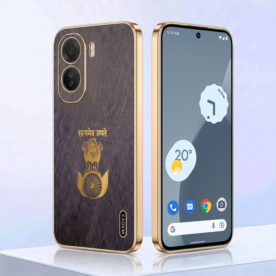 Vivo T5 Pro 5G Satyamev Jayate 3D Electroplated Frame Gold Thread Pattern Hard Back Case