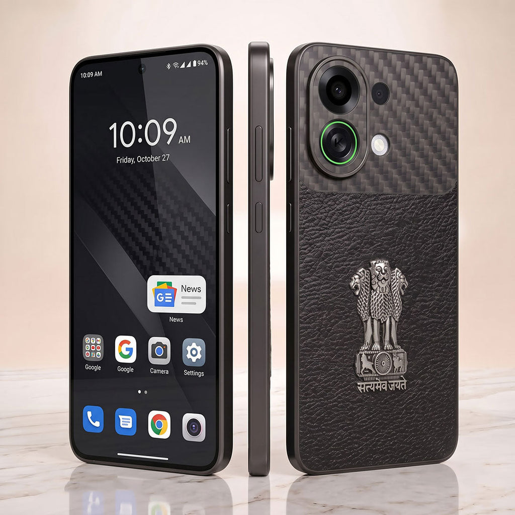 Oppo K13 Turbo 5G Satyamev Jayate Carbon Fiber Leather Hybrid Phone Case
