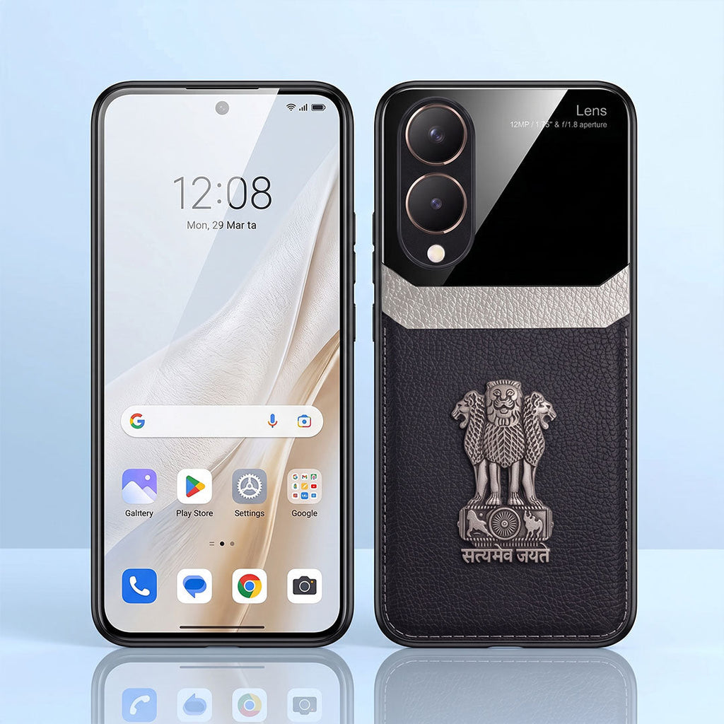 Vivo Y28 5G Satyamev Jayate 3D Metal Leather Back Case