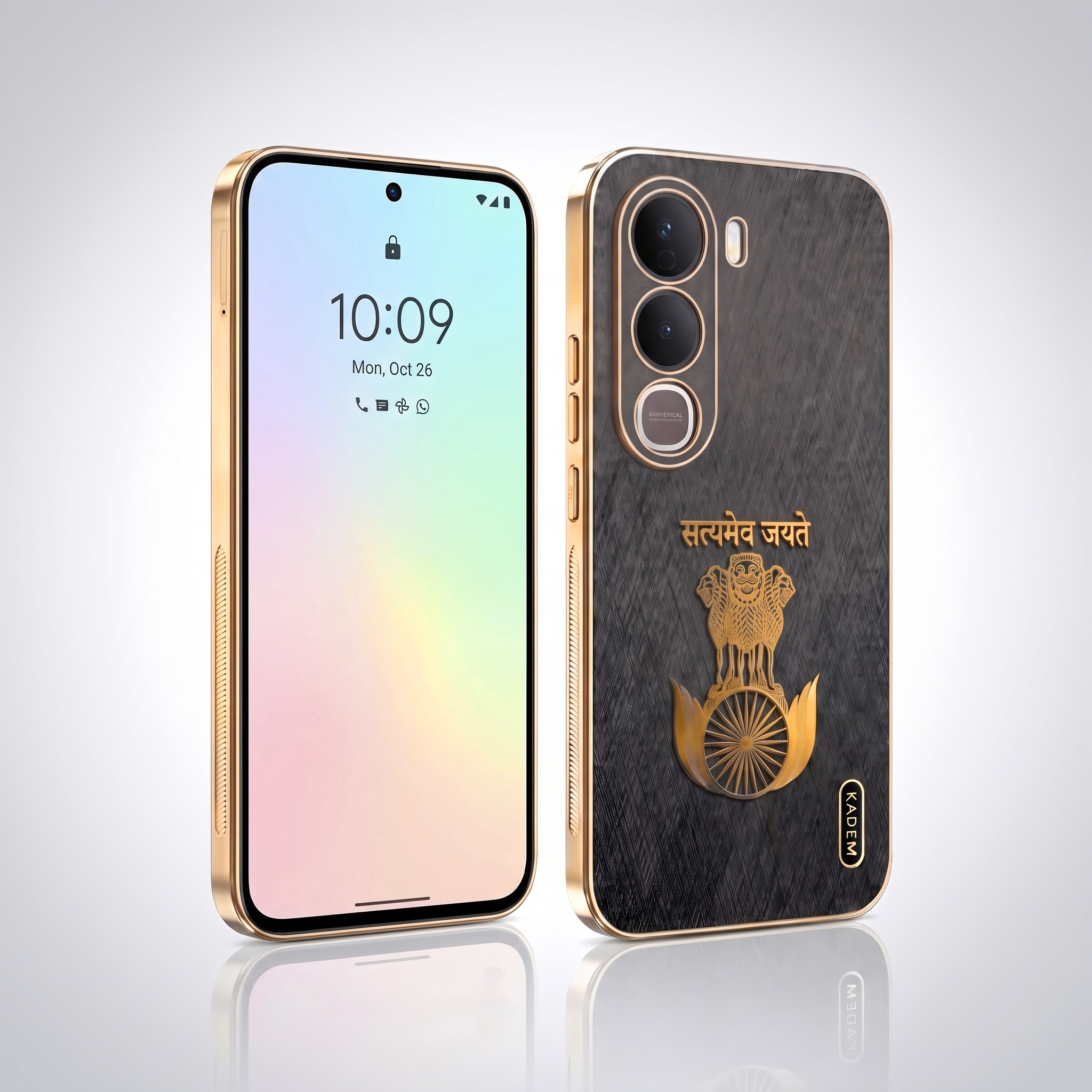 Vivo Y400 Pro 5G Satyamev Jayate 3D Electroplated Frame Gold Thread Pattern Hard Back Case