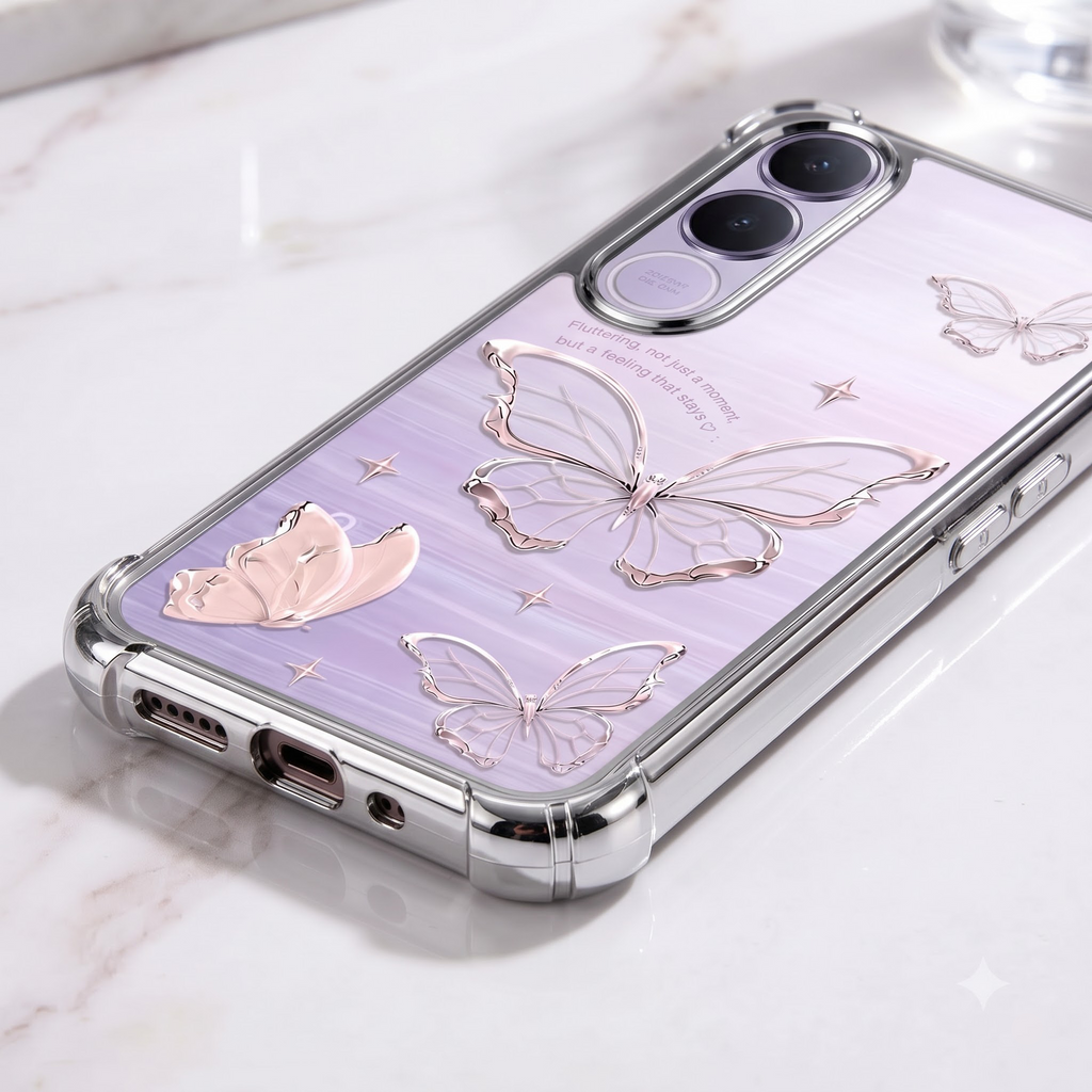 Vivo V70 FE 5G Transparent Butterfly Anti-Yellow Airbag Cover