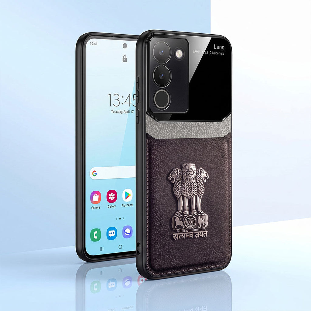 Vivo Y200 5G Satyamev Jayate 3D Metal Leather Back Case