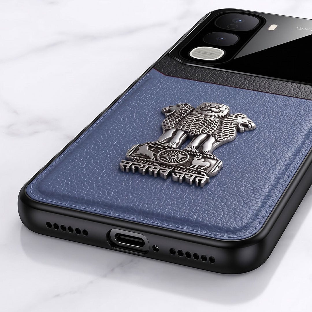 Vivo Y400 Pro 5G Satyamev Jayate 3D Metal Leather Back Case