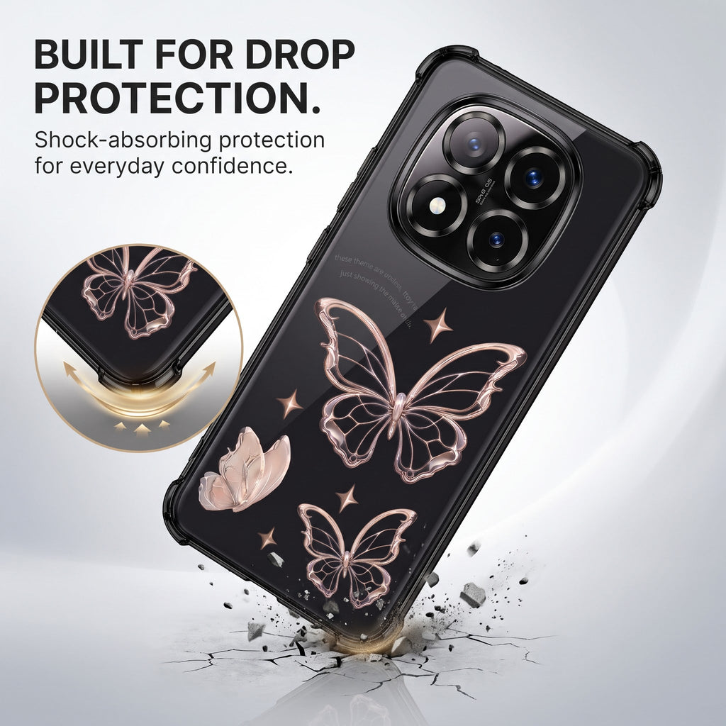 Redmi Note 14 Pro+ 5G Transparent Butterfly Anti-Yellow Airbag Cover
