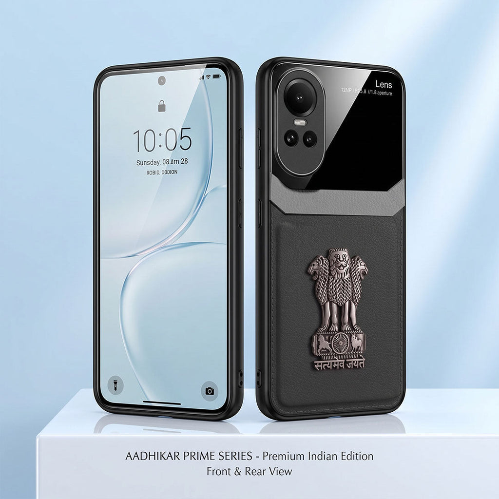 Oppo Reno 10 5G Satyamev Jayate 3D Metal Leather Back Case