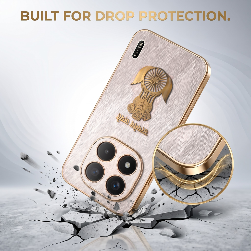 Redmi Note 15 Pro+ 5G Satyamev Jayate 3D Electroplated Frame Gold Thread Pattern Hard Back Case