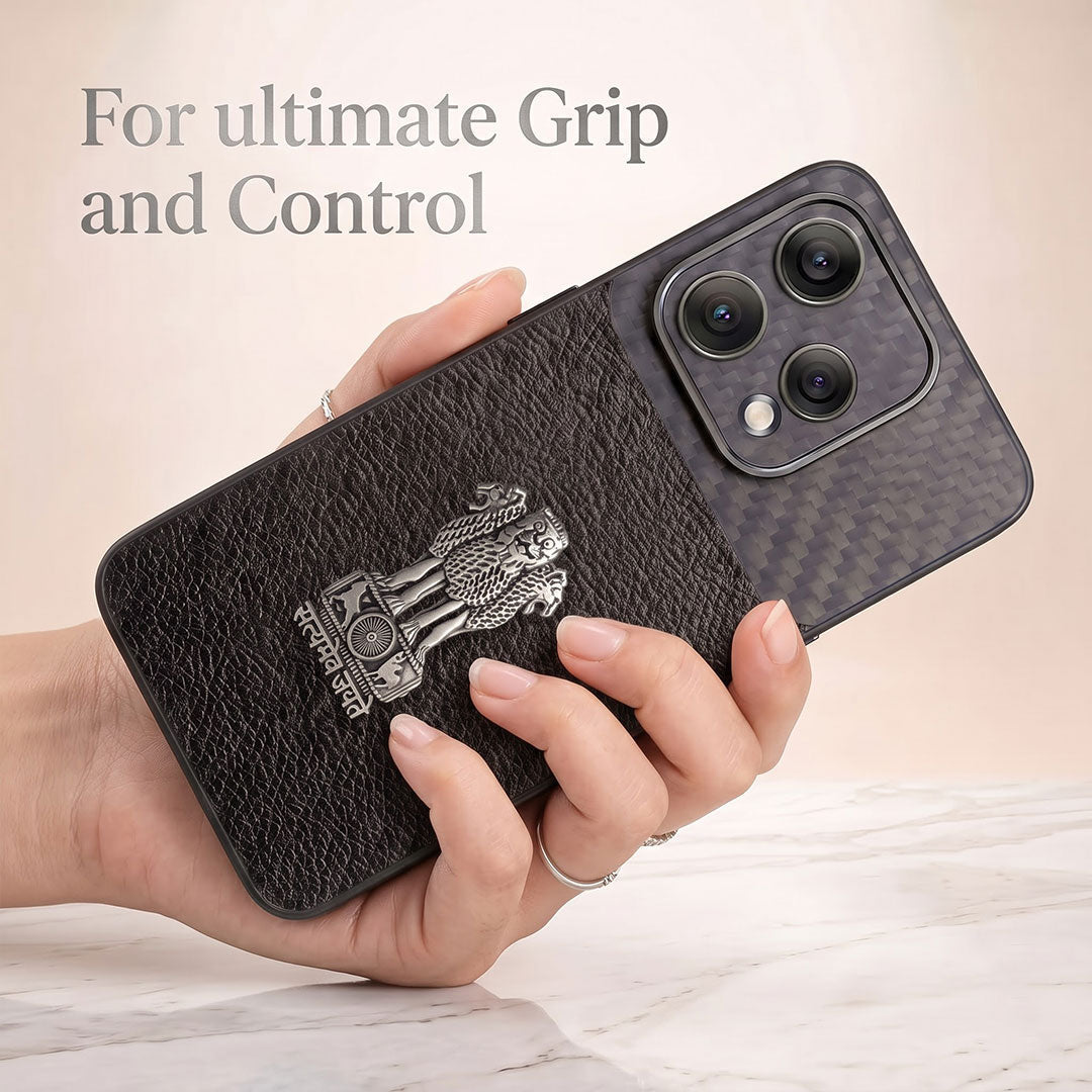 Oppo Reno 15 5G Satyamev Jayate Carbon Fiber Leather Hybrid Phone Case