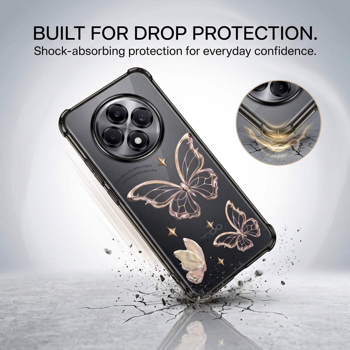 Oppo Reno 12F 5G Transparent Butterfly Anti-Yellow Airbag Cover