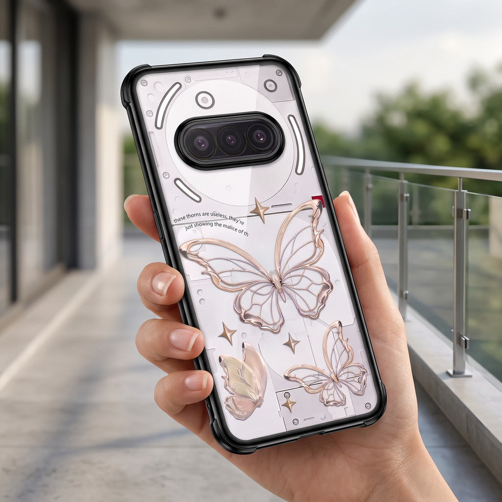 Nothing Phone 3A 5G Transparent Butterfly Anti-Yellow Airbag Cover