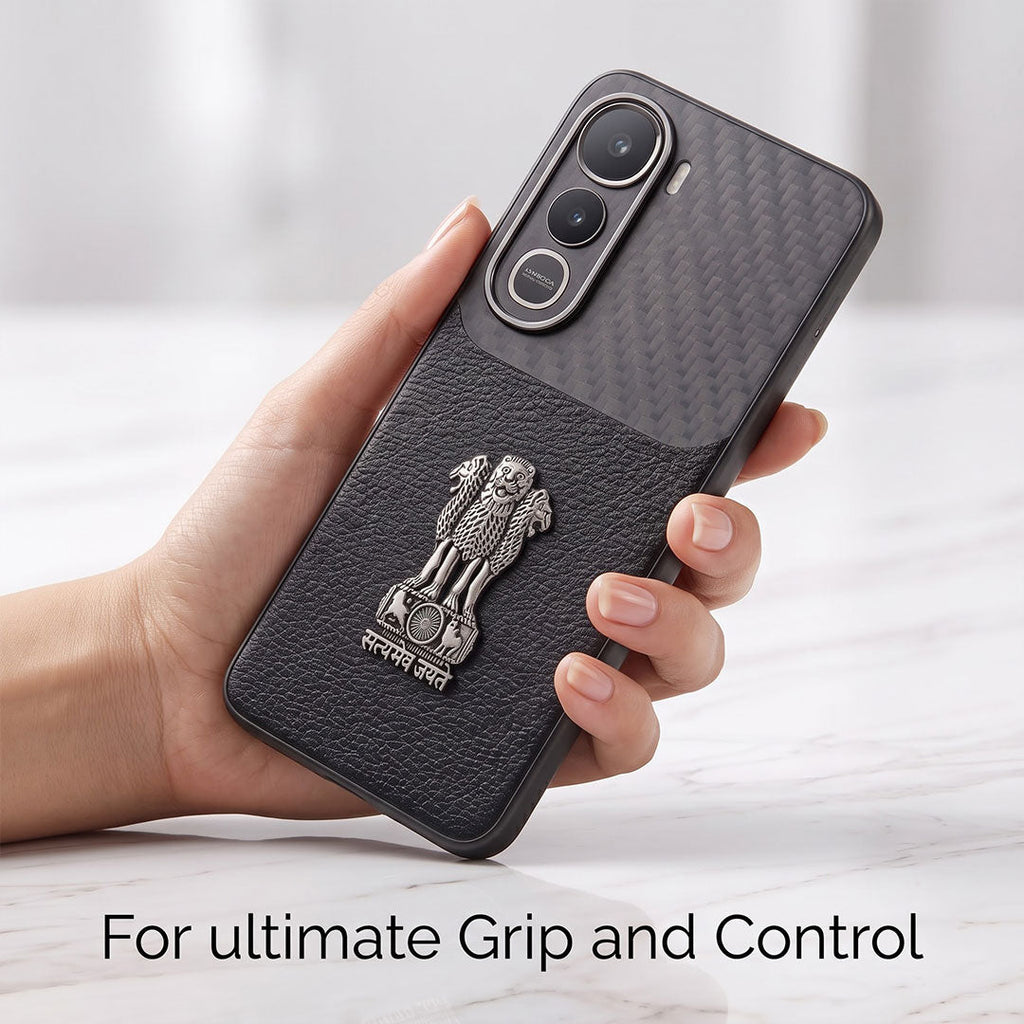 Vivo Y400 Pro 5G Satyamev Jayate Carbon Fiber Leather Hybrid Phone Case