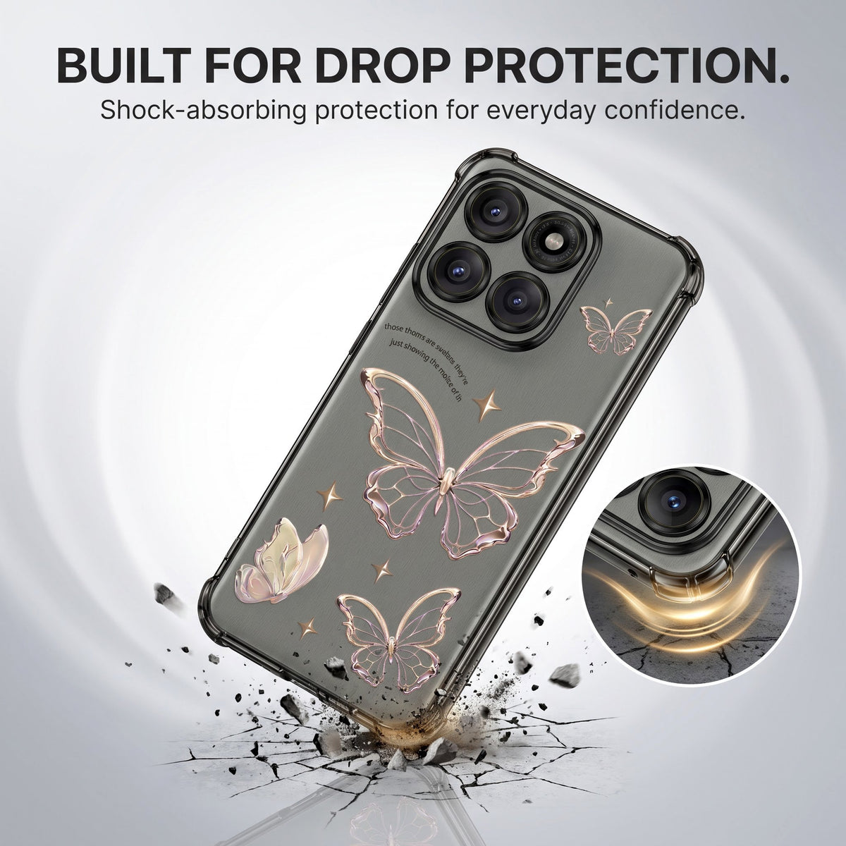 Motorola Edge 60 Pro 5G Transparent Butterfly Anti-Yellow Airbag Cover