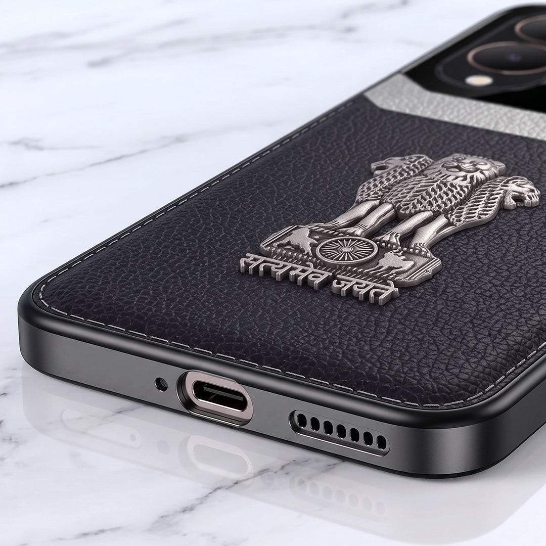 Vivo Y28 5G Satyamev Jayate 3D Metal Leather Back Case