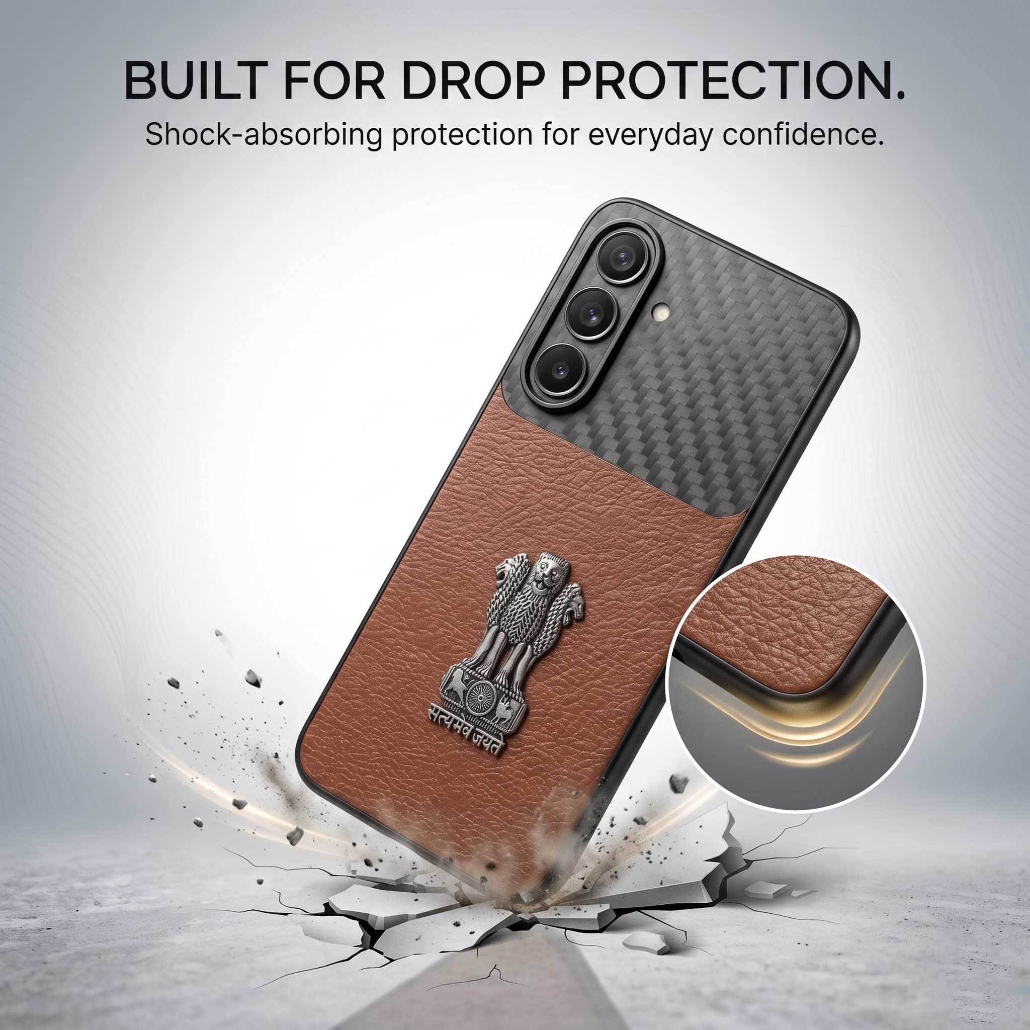 Samsung Galaxy A37 5G Satyamev Jayate Carbon Fiber Leather Hybrid Phone Case
