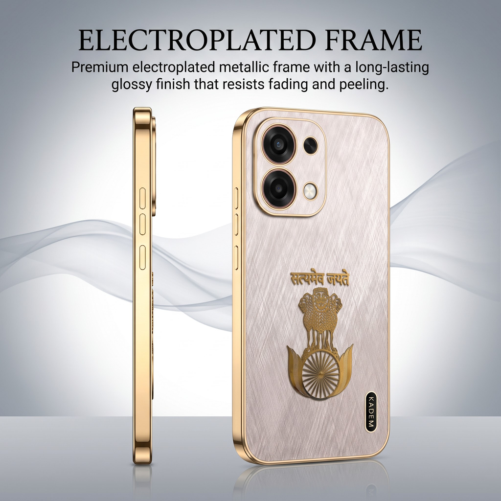 Oppo F31 5G Satyamev Jayate 3D Electroplated Frame Gold Thread Pattern Hard Back Case
