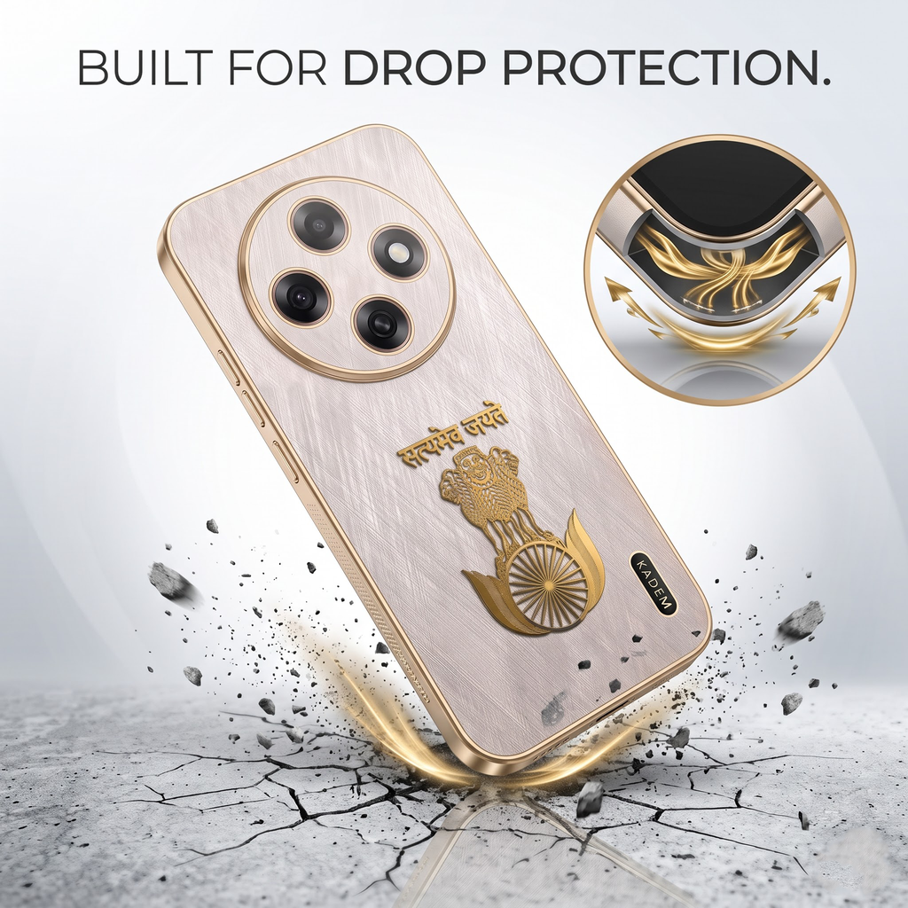 Oppo F31 Pro 5G Satyamev Jayate 3D Electroplated Frame Gold Thread Pattern Hard Back Case