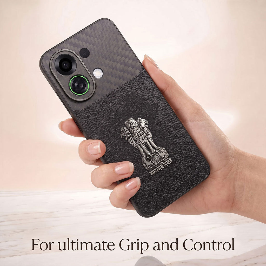 Oppo K13 Turbo 5G Satyamev Jayate Carbon Fiber Leather Hybrid Phone Case