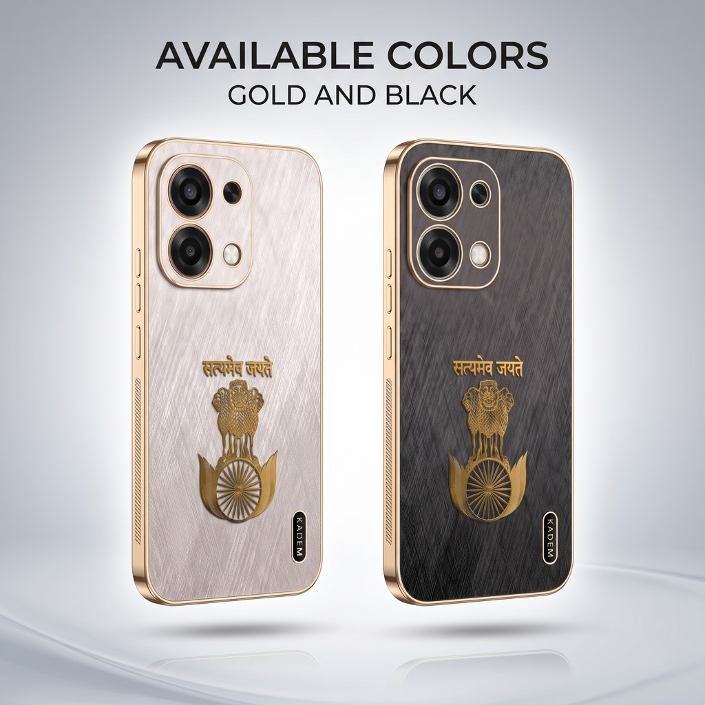 Oppo F31 5G Satyamev Jayate 3D Electroplated Frame Gold Thread Pattern Hard Back Case