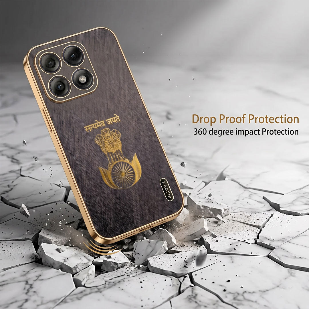 Motorola Edge 70 Pro 5G Satyamev Jayate 3D Electroplated Frame Gold Thread Pattern Hard Back Case