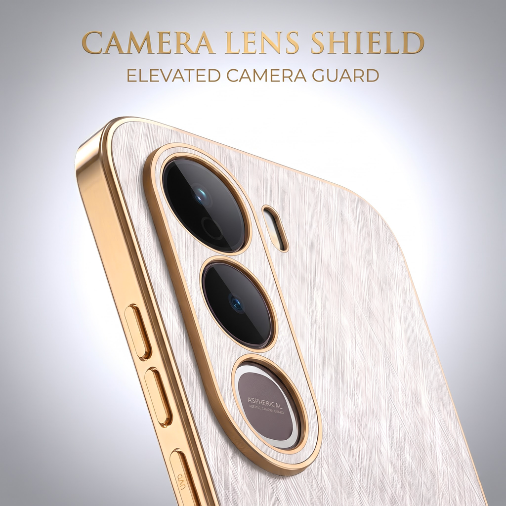 Vivo Y400 Pro 5G Satyamev Jayate 3D Electroplated Frame Gold Thread Pattern Hard Back Case