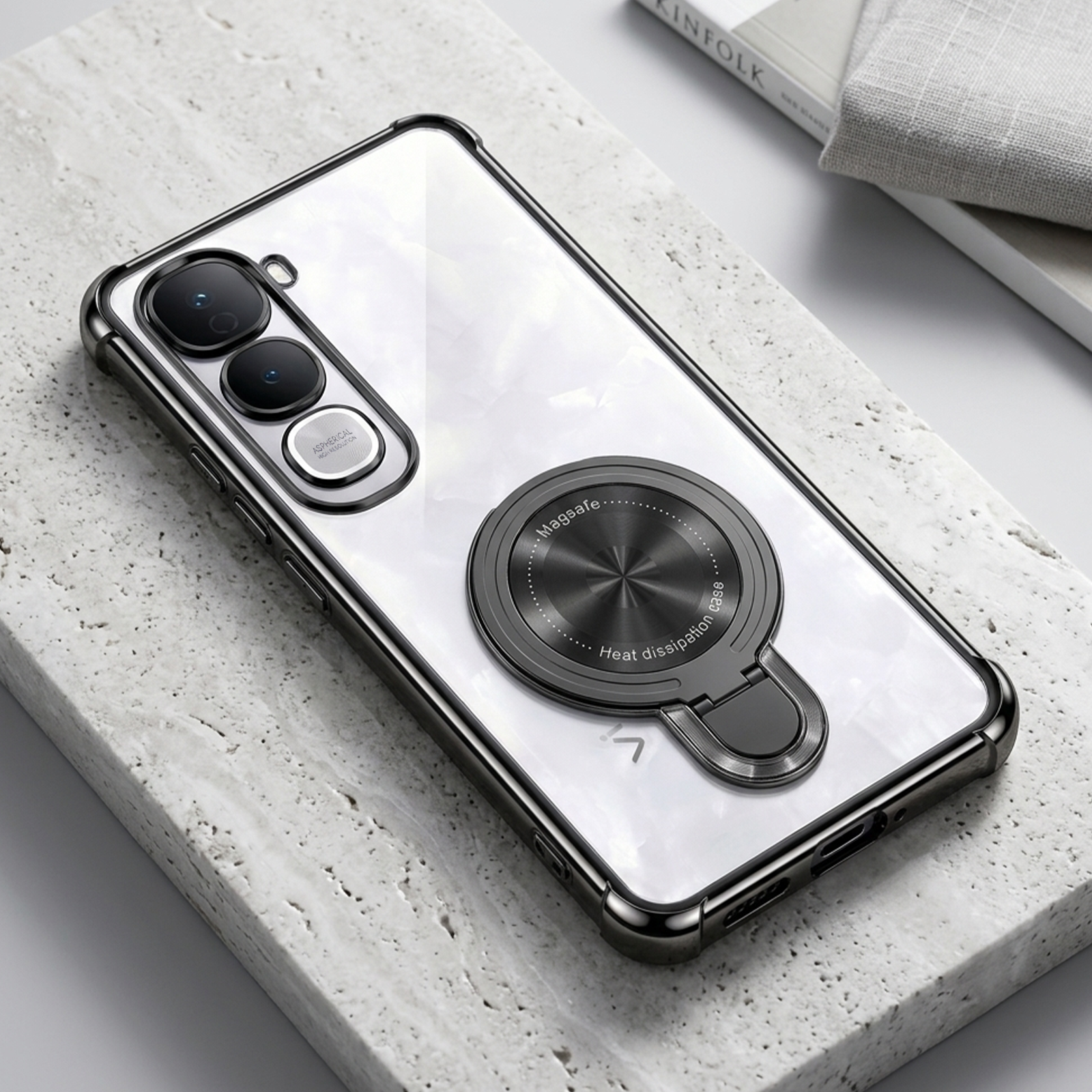 Vivo Y400 Pro 5G Luxury Four Corner Invincible Bracket Ring Stand Case