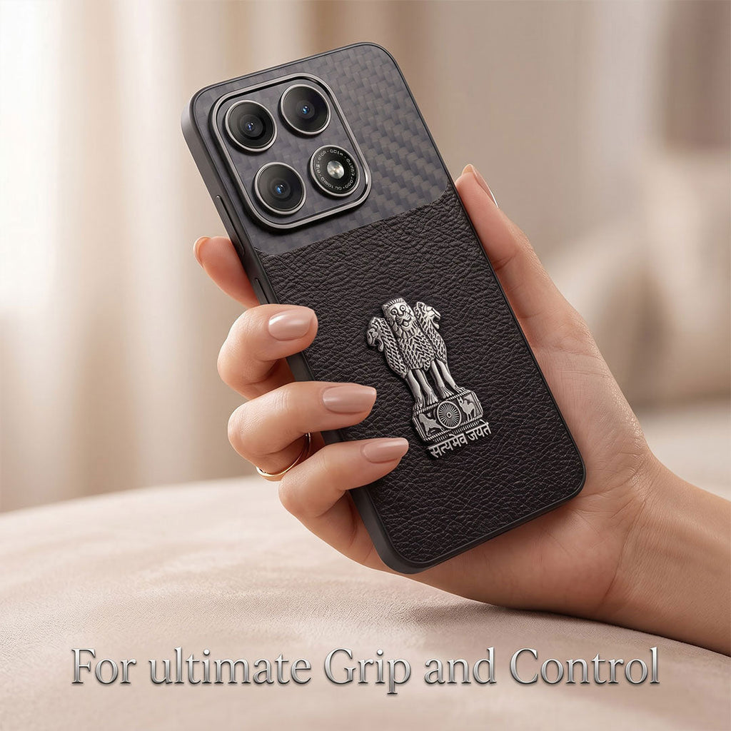 Motorola Edge 70 Pro 5g Satyamev Jayate Carbon Fiber Leather Hybrid Phone Case