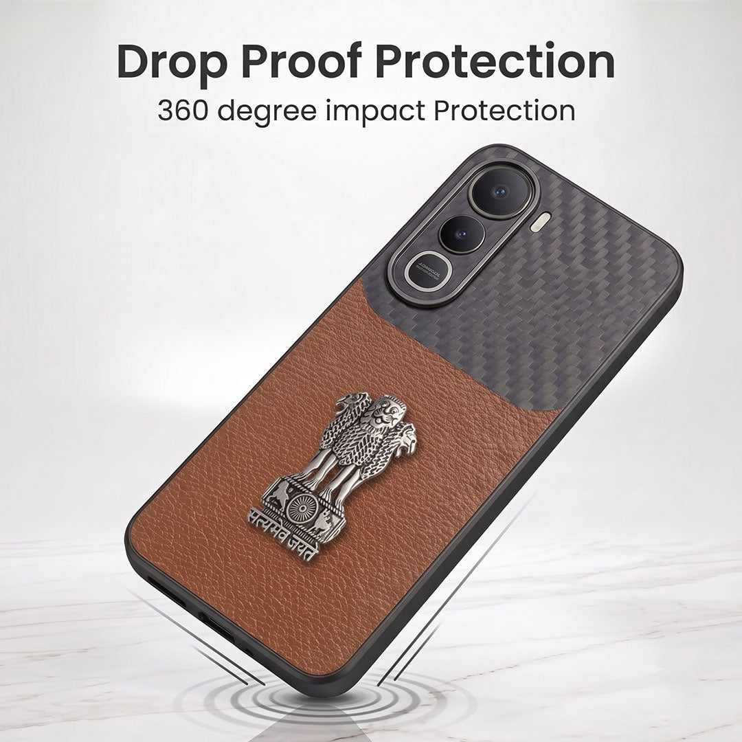 Vivo Y400 Pro 5G Satyamev Jayate Carbon Fiber Leather Hybrid Phone Case