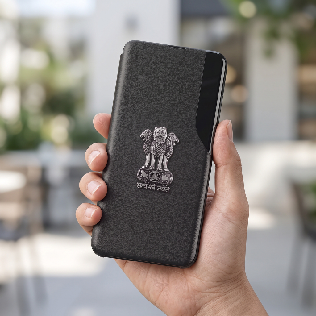 Vivo T2 Pro 5G Metal Emblem Satyamev Jayate Half Window Leather Flip Case