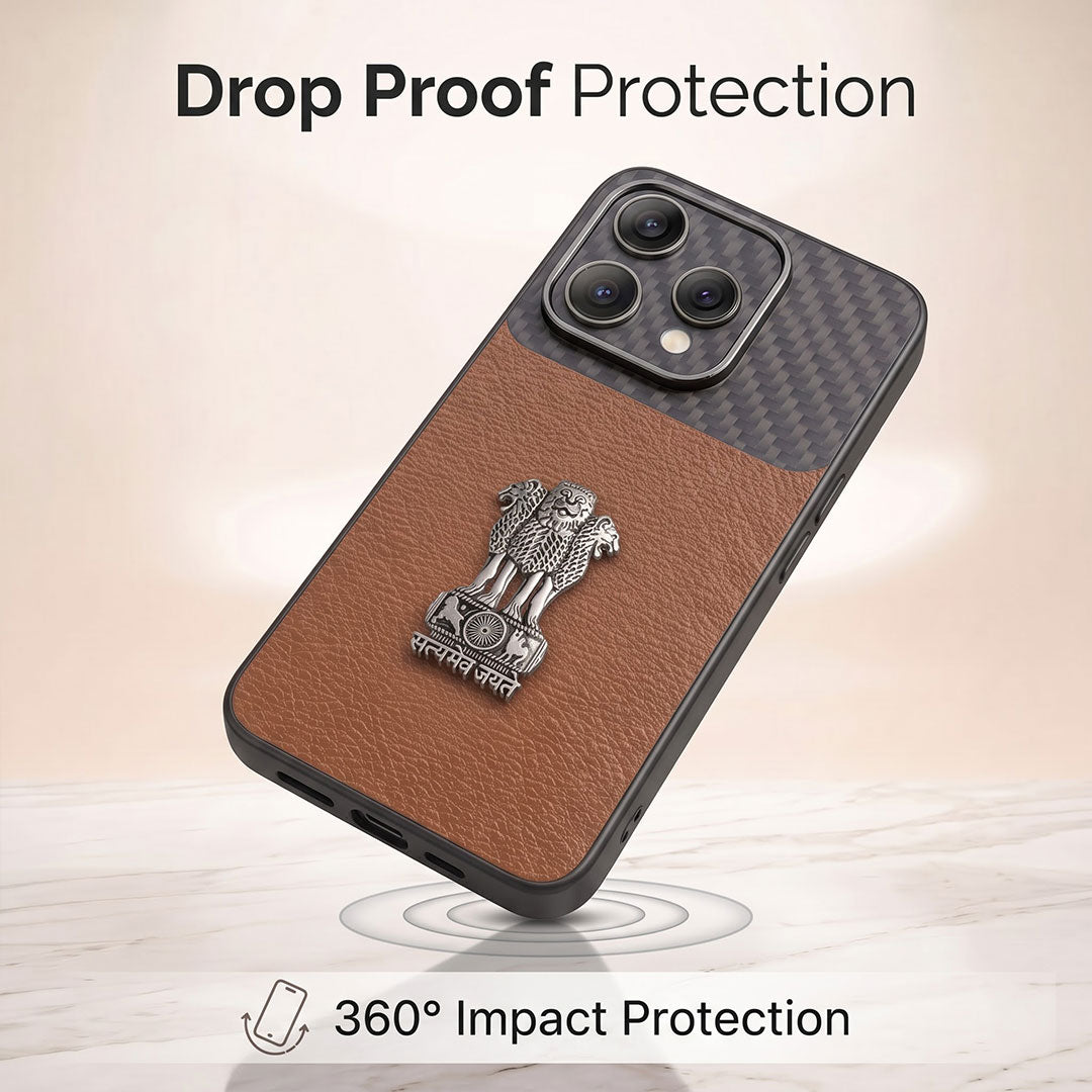 Oppo Reno 15 5G Satyamev Jayate Carbon Fiber Leather Hybrid Phone Case