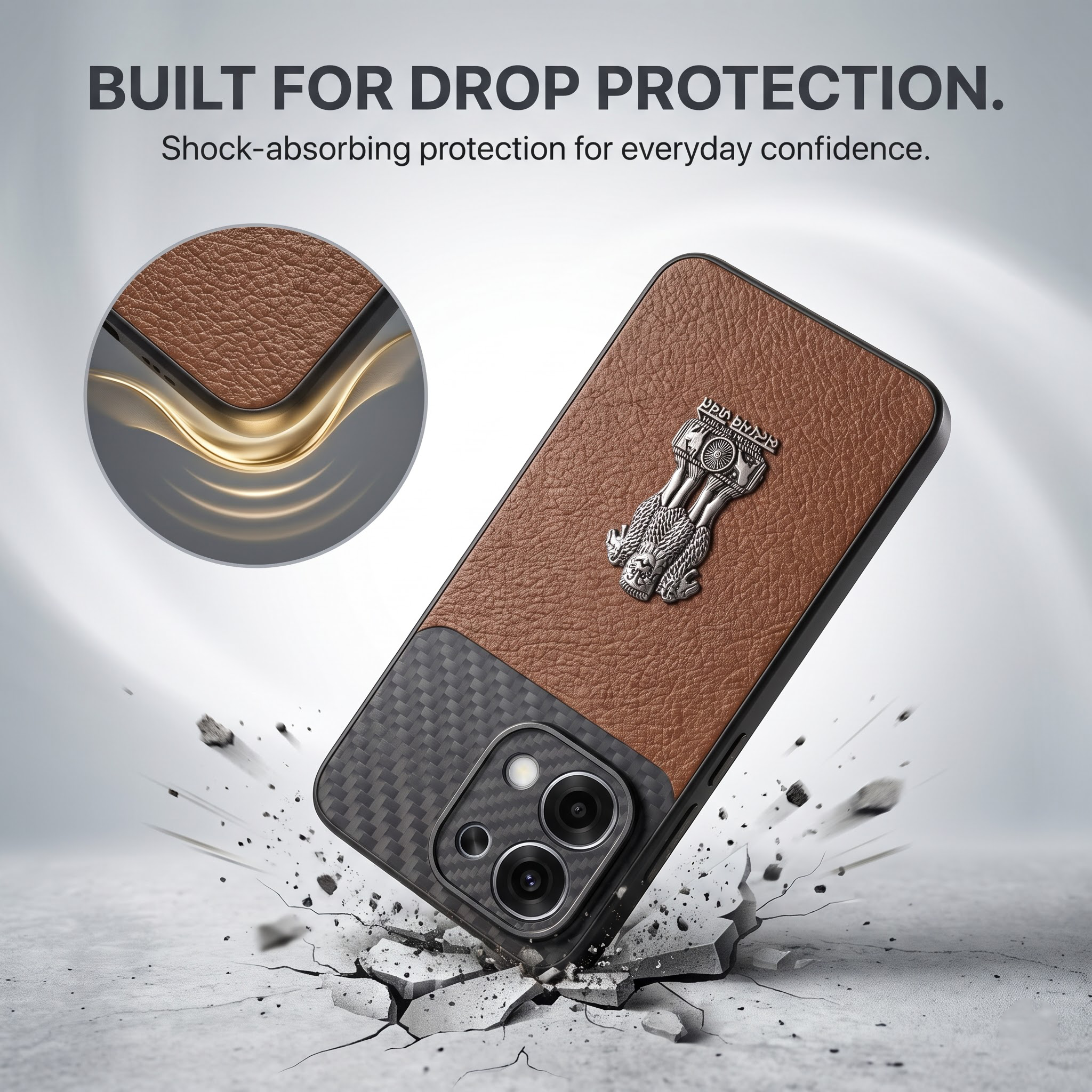 Oppo F31 5G Satyamev Jayate Carbon Fiber Leather Hybrid Phone Case