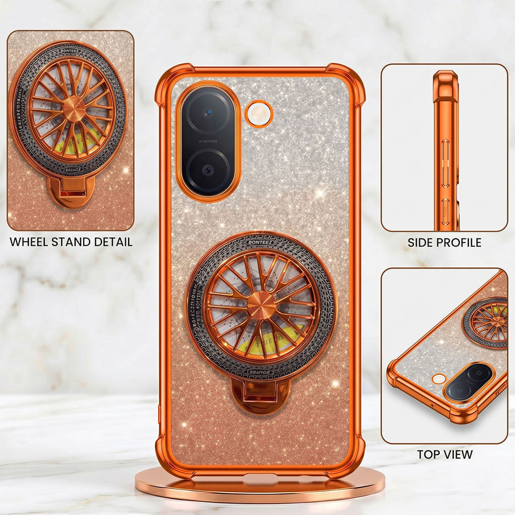 Vivo V60e 5G Stress Buster Wheel Rotating Shimmer Airbag Cosmic Orange Case