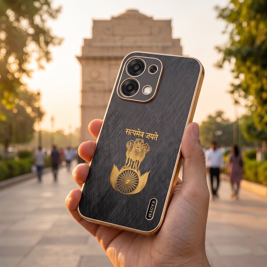 Oppo F31 5G Satyamev Jayate 3D Electroplated Frame Gold Thread Pattern Hard Back Case