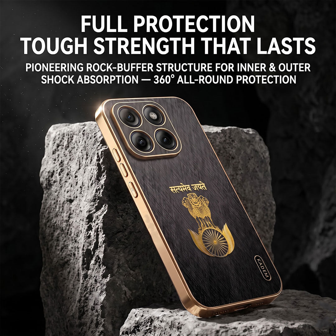 Motorola Edge 60 Pro 5G Satyamev Jayate 3D Electroplated Frame Gold Thread Pattern Hard Back Case