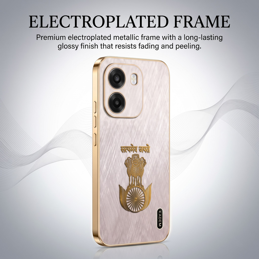 Oppo K14 5G Satyamev Jayate 3D Electroplated Frame Gold Thread Pattern Hard Back Case