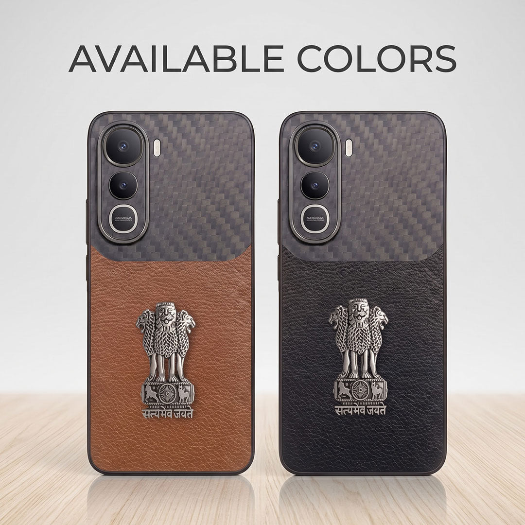 Vivo Y400 Pro 5G Satyamev Jayate Carbon Fiber Leather Hybrid Phone Case