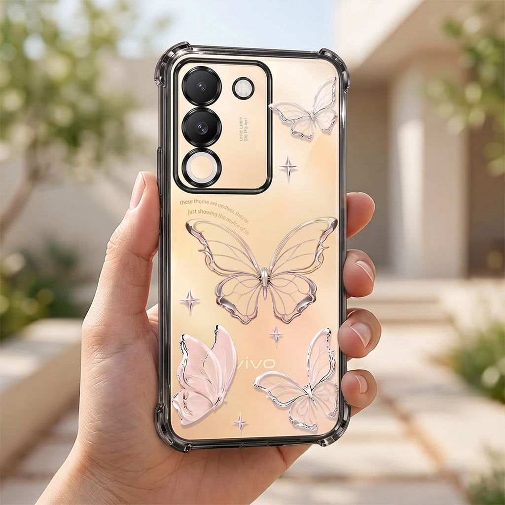 Vivo Y200 5G Transparent Butterfly Anti-Yellow Airbag Cover
