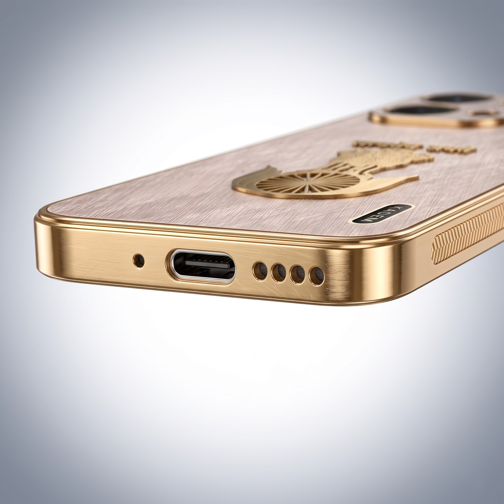 Vivo T5x 5G Satyamev Jayate 3D Electroplated Frame Gold Thread Pattern Hard Back Case