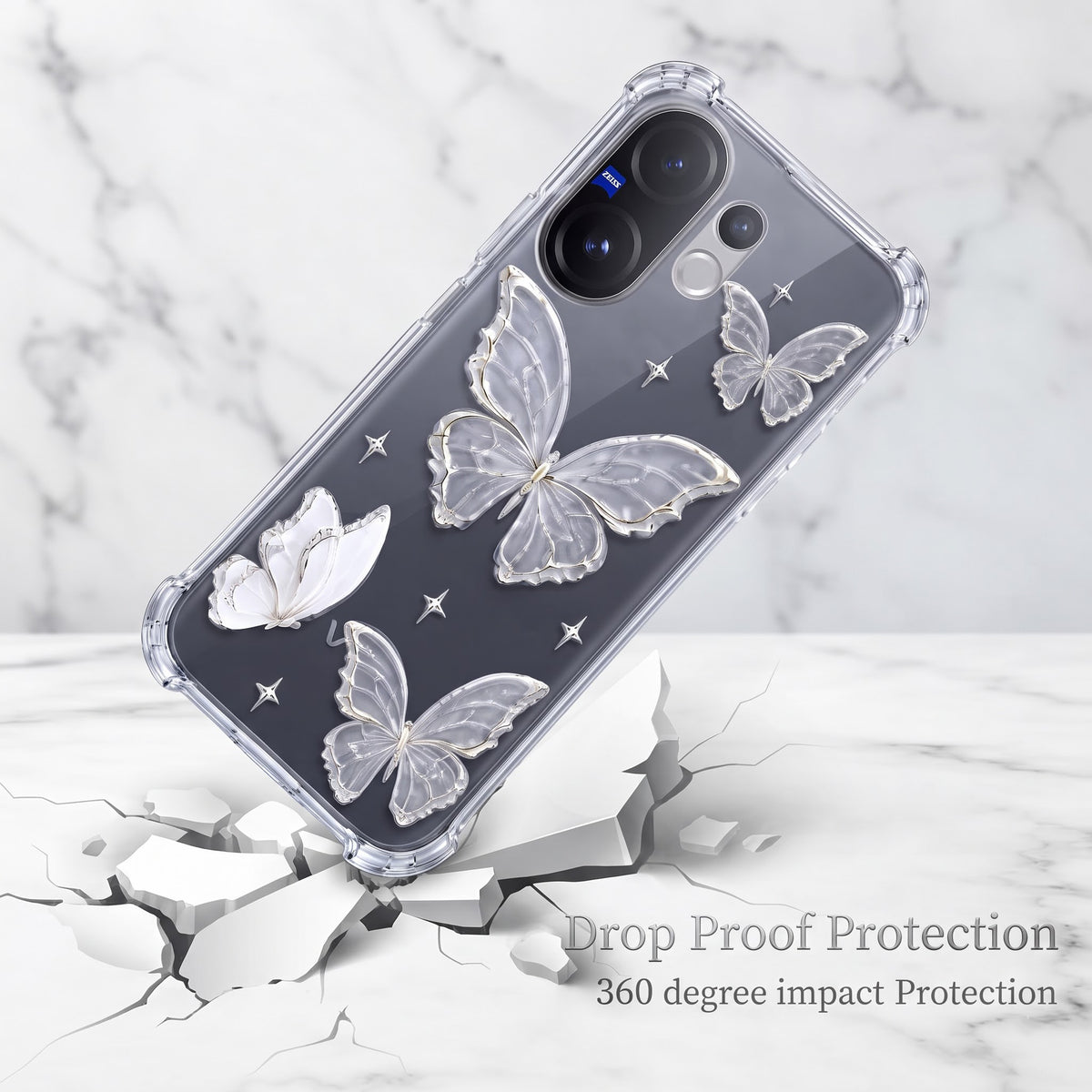 Vivo V60 5G Transparent Butterfly Airbag Cover