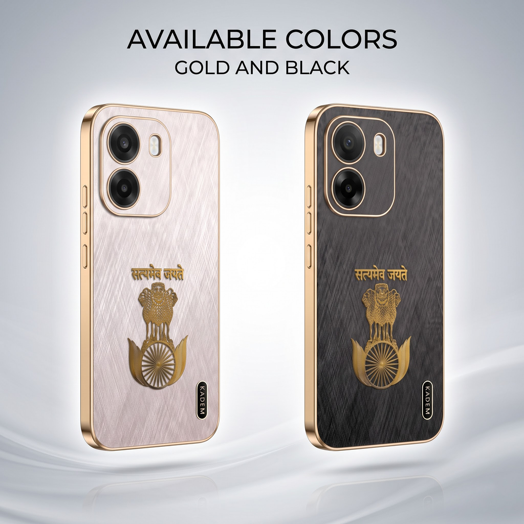 Oppo K14 5G Satyamev Jayate 3D Electroplated Frame Gold Thread Pattern Hard Back Case