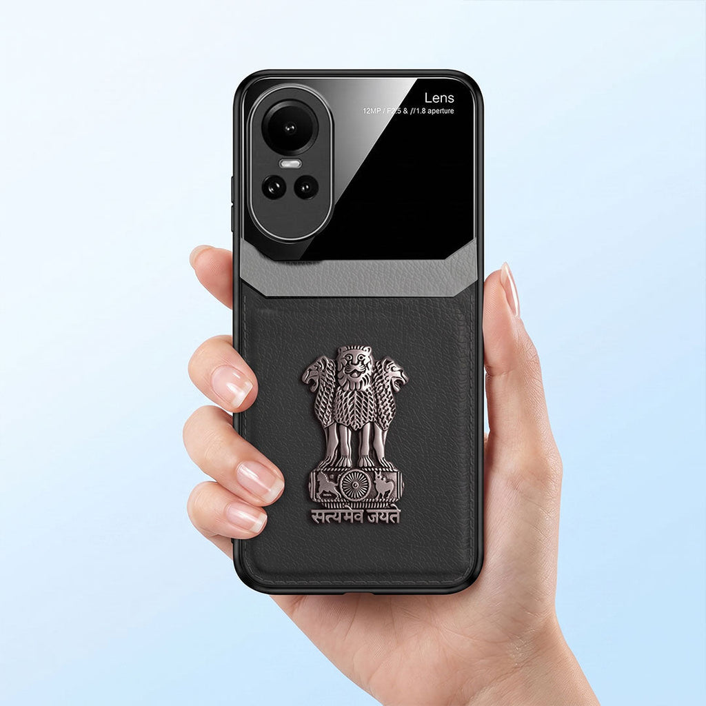 Oppo Reno 10 5G Satyamev Jayate 3D Metal Leather Back Case