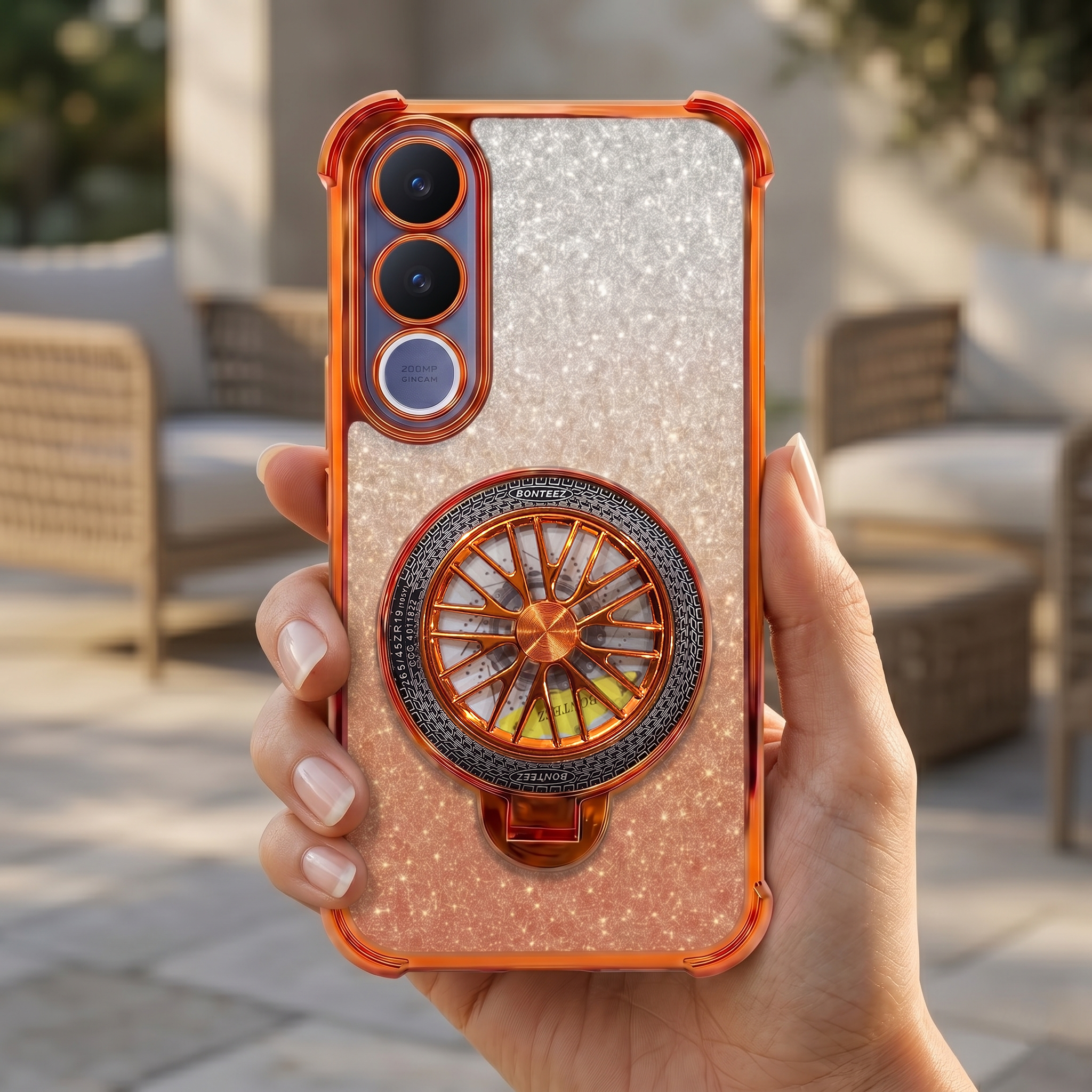 Vivo V70 FE 5G Stress Buster Wheel Rotating Shimmer Airbag Cosmic Orange Case