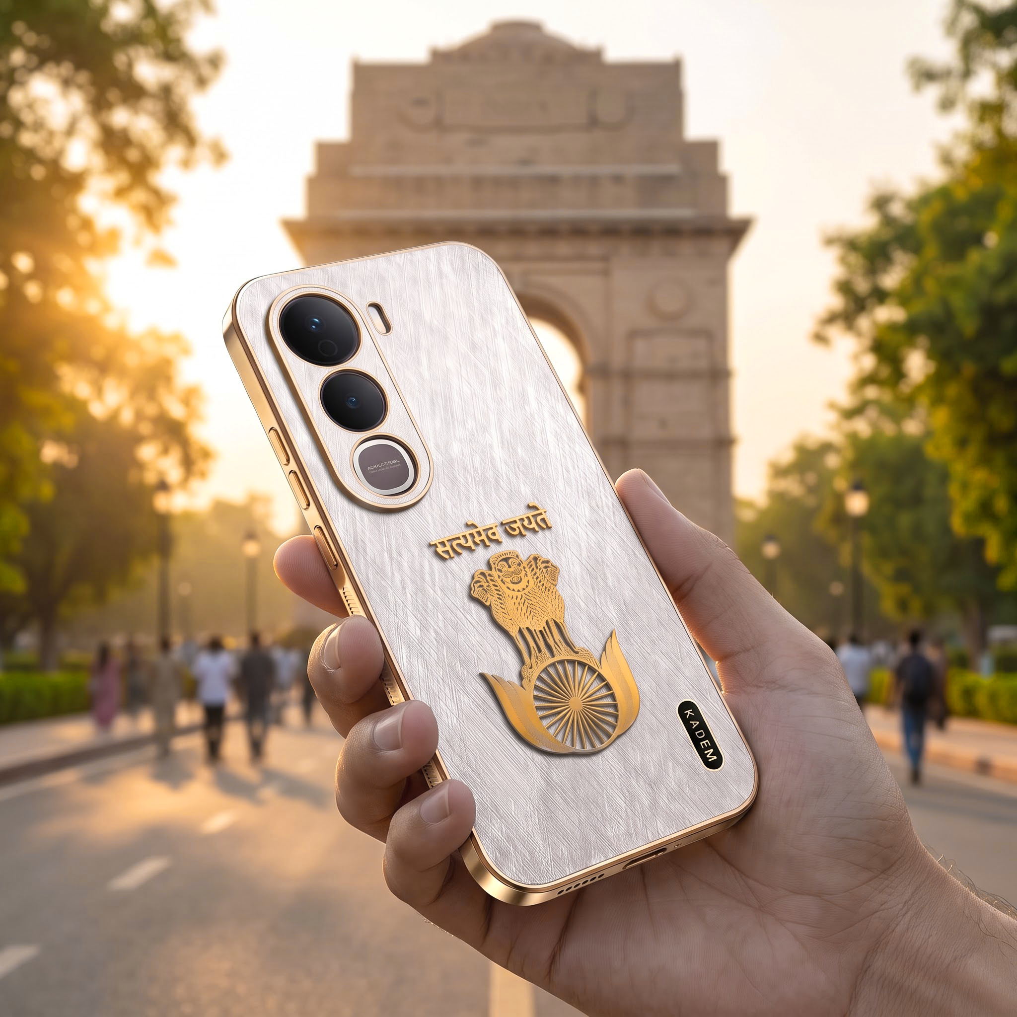 Vivo Y400 Pro 5G Satyamev Jayate 3D Electroplated Frame Gold Thread Pattern Hard Back Case