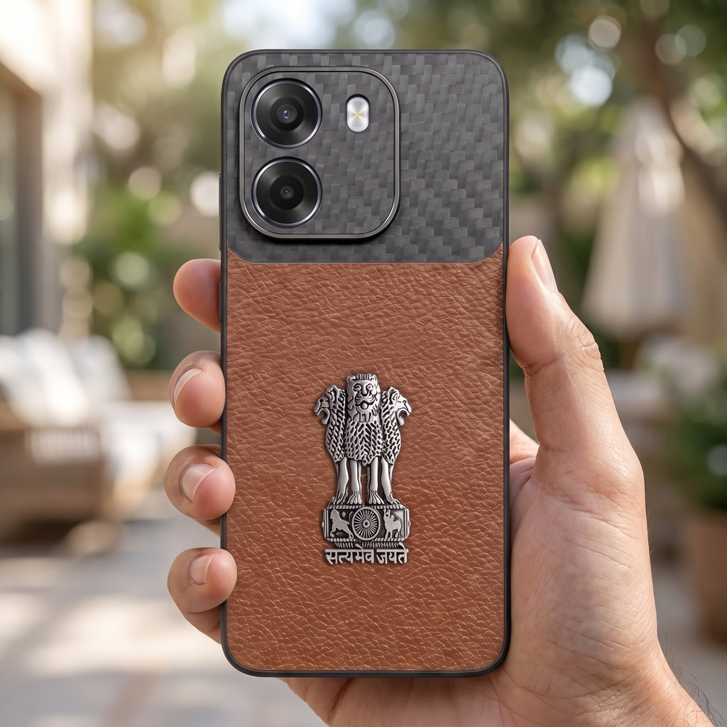 Oppo K14 5G Satyamev Jayate Carbon Fiber Leather Hybrid Phone Case
