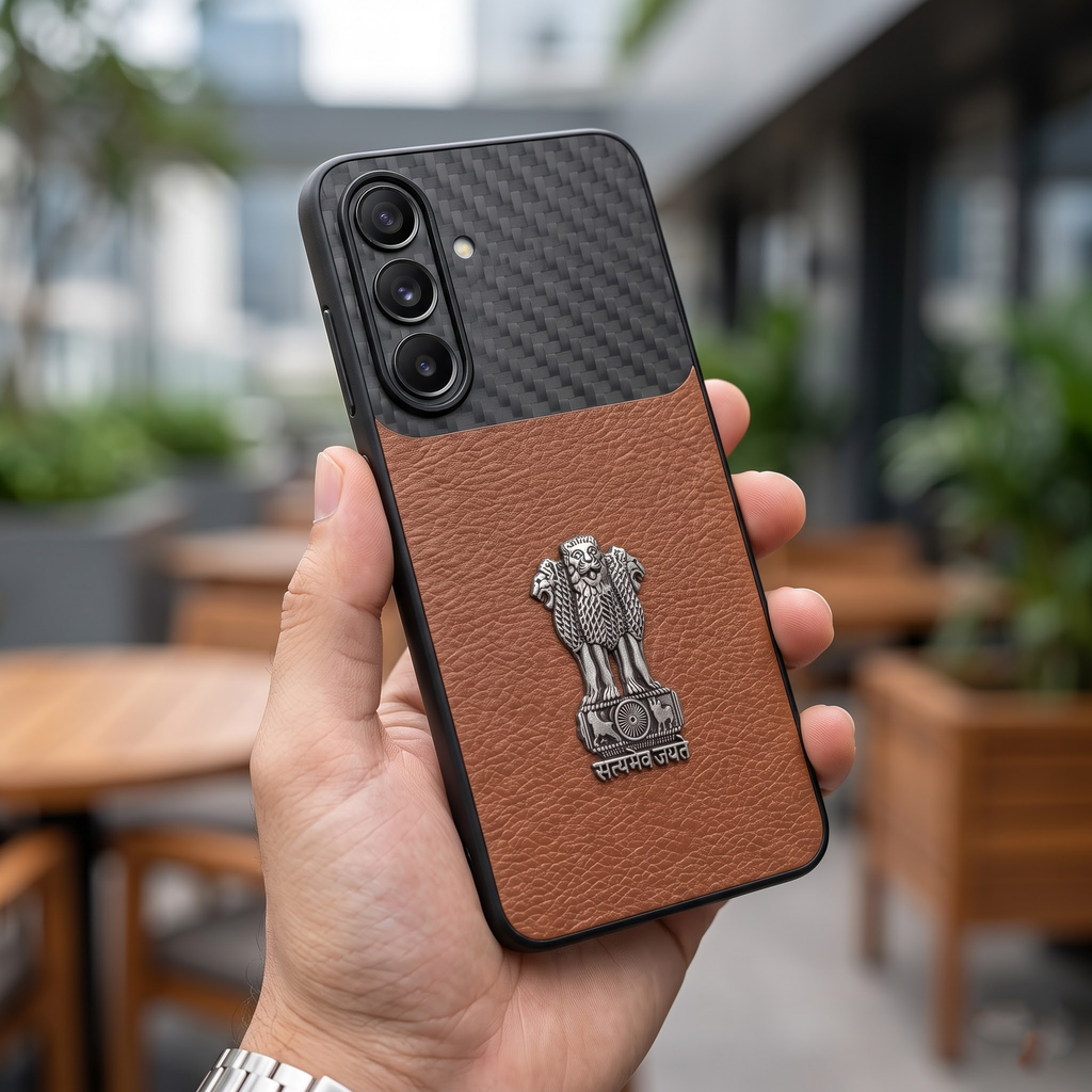 Samsung Galaxy A37 5G Satyamev Jayate Carbon Fiber Leather Hybrid Phone Case