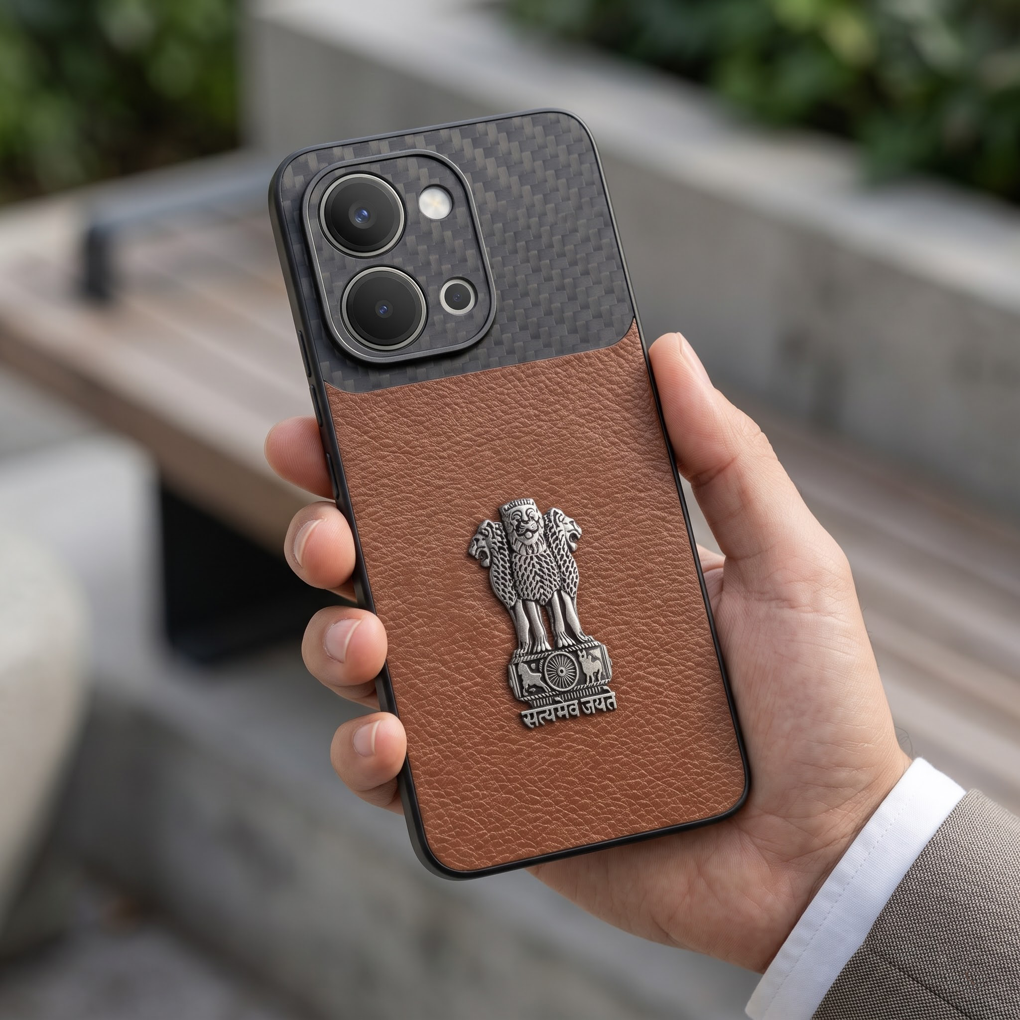 Vivo T5x 5G  Satyamev Jayate Carbon Fiber Leather Hybrid Phone Case