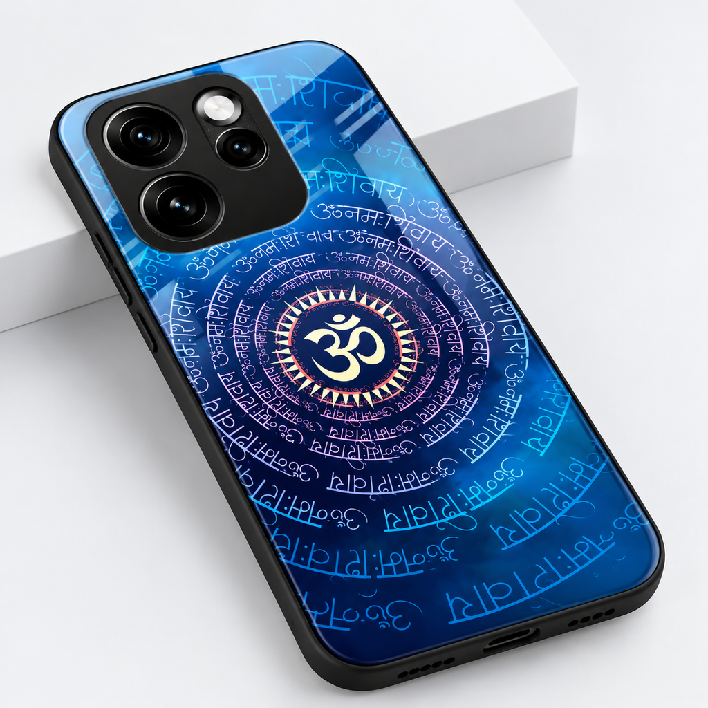 Oppo Reno 15 Pro Mini 5G Om Namah Shivay Blue Designer Back Cover | Mahadev Spiritual Mandala Phone Case