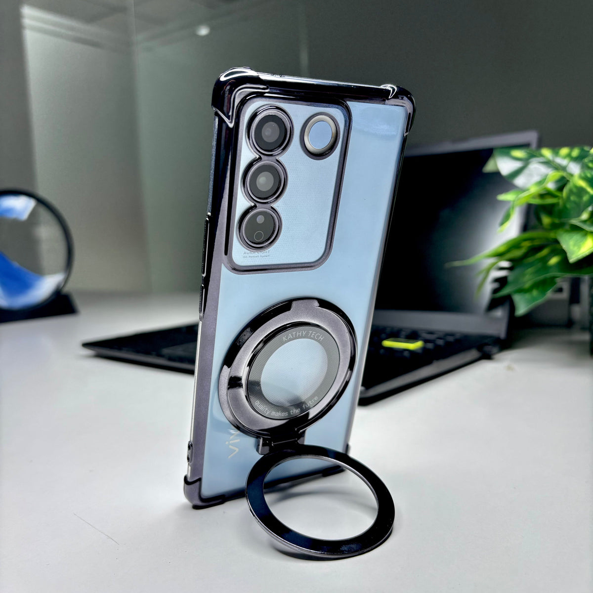 Vivo Y200 5G Original Luxury Magnifier Ring Stand Shockproof Airbags Corner Case