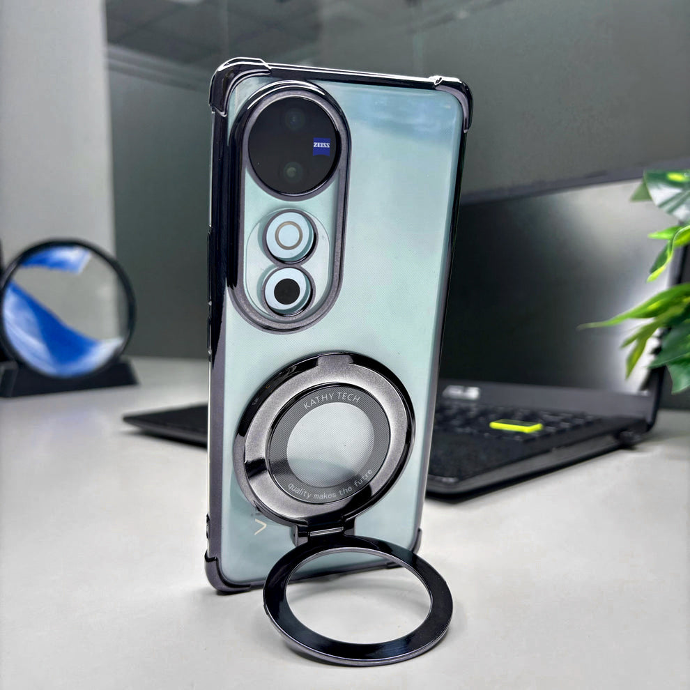 Vivo V40 5G Original Luxury Magnifier Ring Stand Shockproof Airbags Corner Case