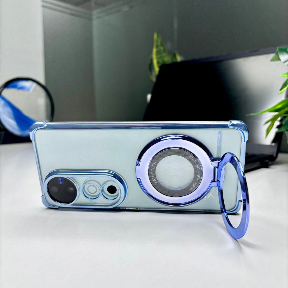 Vivo V40 5G Original Luxury Magnifier Ring Stand Shockproof Airbags Corner Case