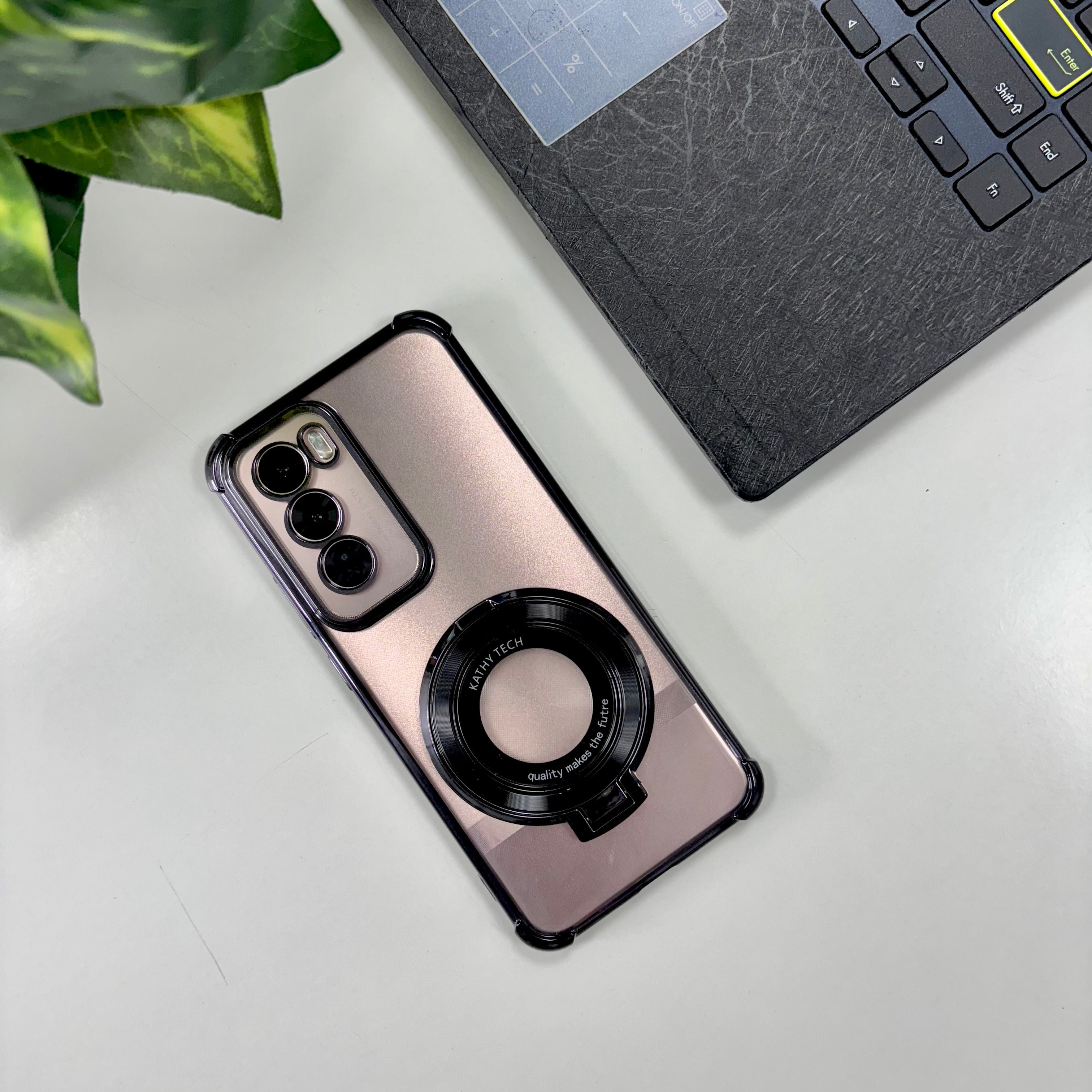 Oppo Reno 12 5G Original Luxury Magnifier Ring Stand Shockproof Airbags Corner Case