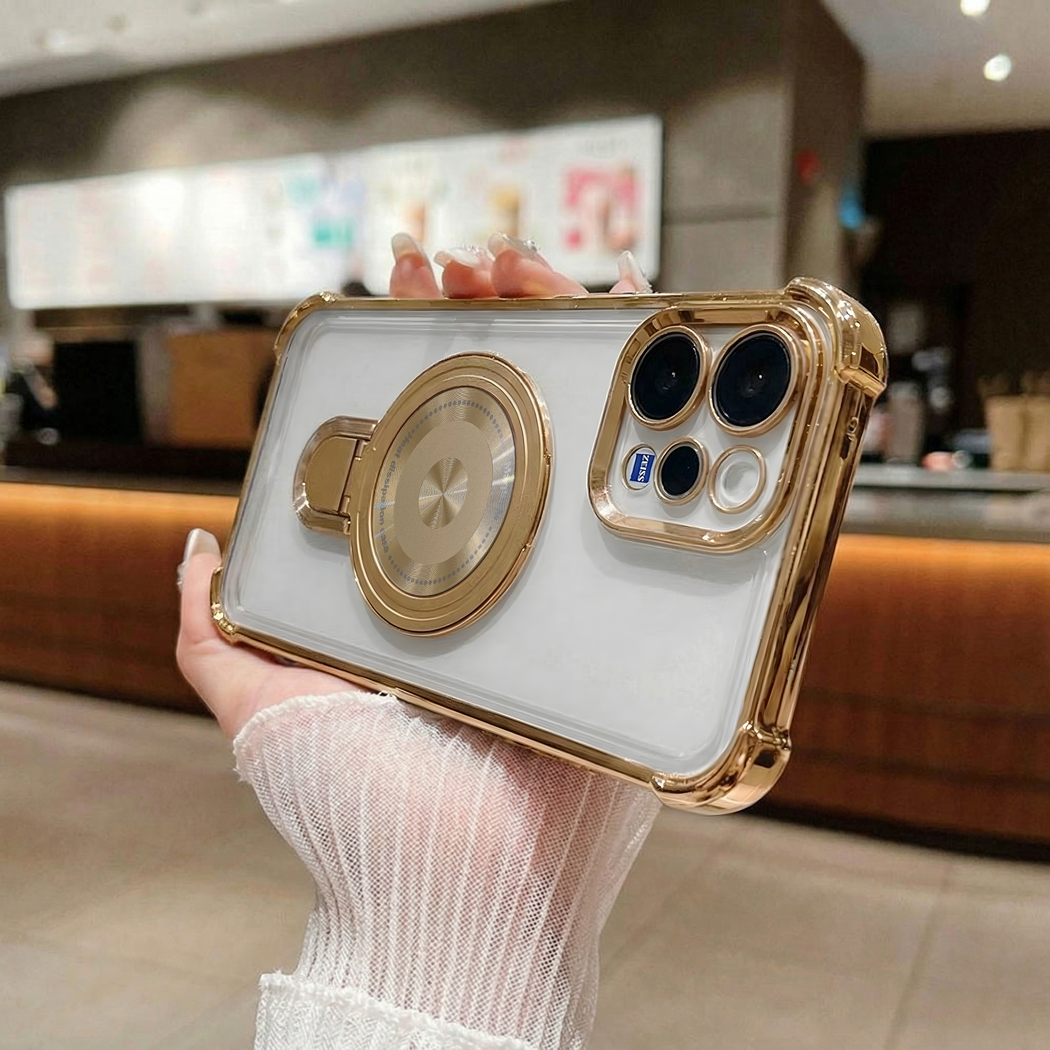 Vivo V70 Elite 5G Luxury Four Corner Invincible Bracket Ring Stand Case